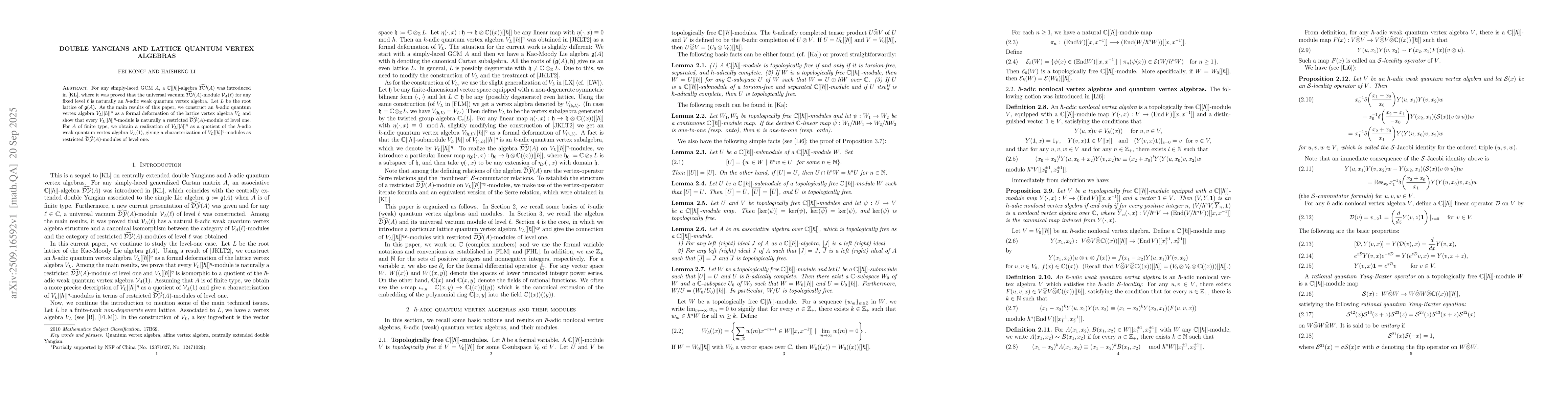 Thumbnail for Double Yangians and lattice quantum vertex algebras