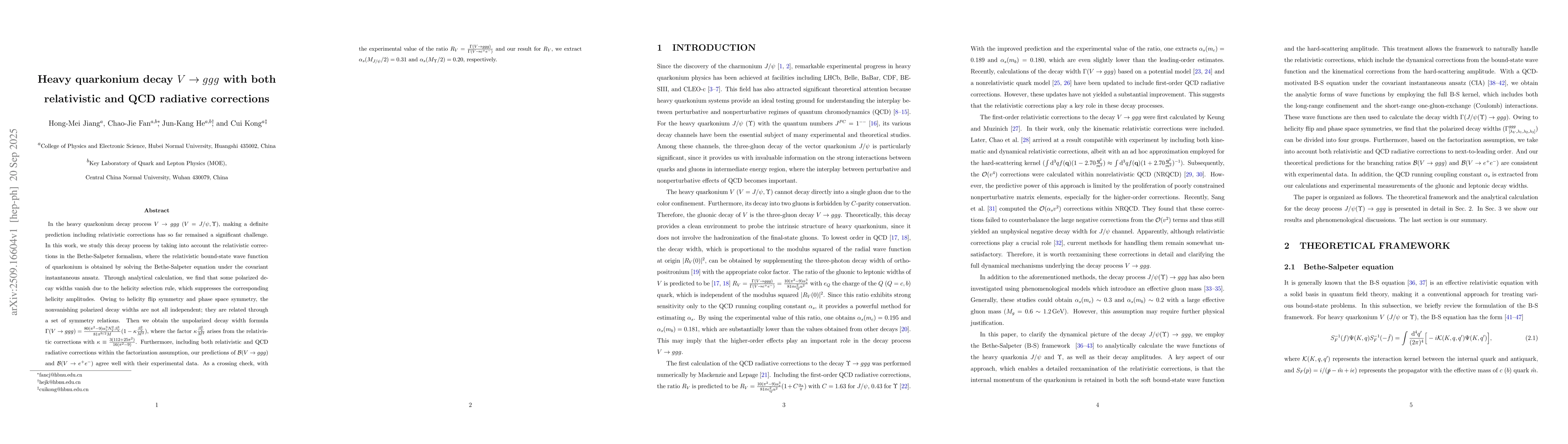 Thumbnail for Heavy quarkonium decay $V \to ggg$ with both relativistic and QCD
  radiative corrections