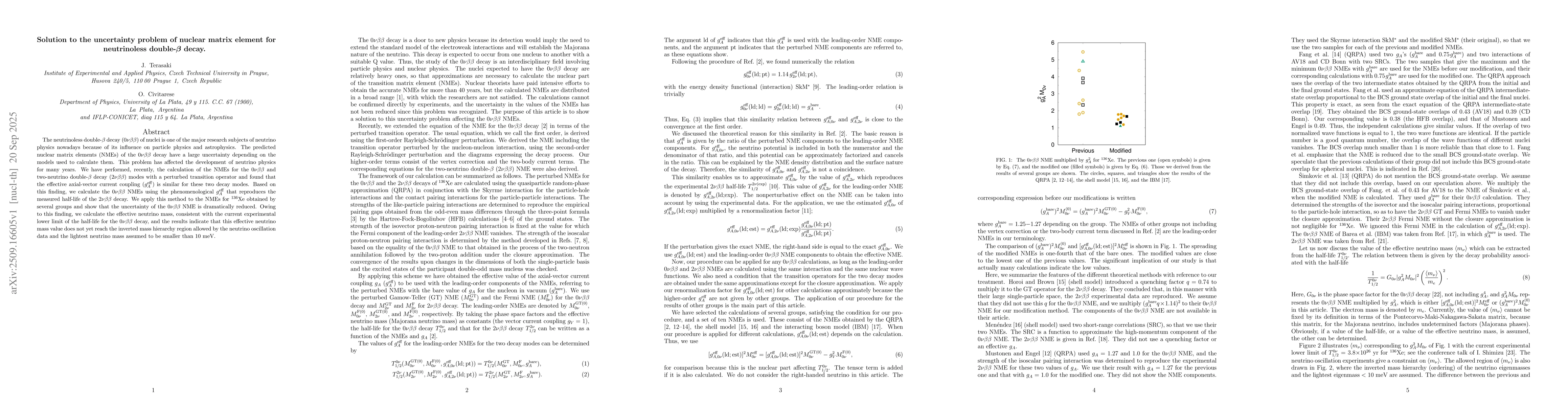 Thumbnail for Solution to the uncertainty problem of nuclear matrix element for
  neutrinoless double-$β$ decay