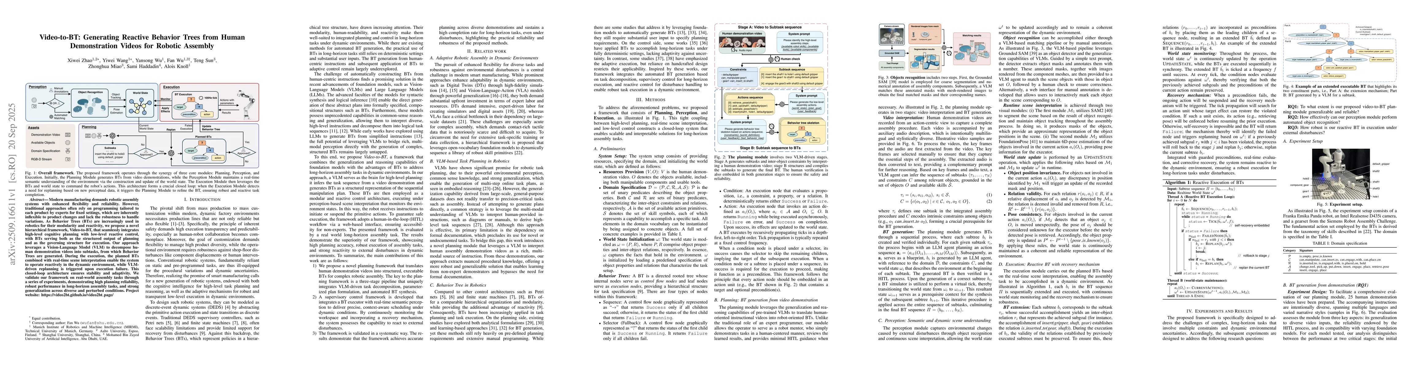 Thumbnail for Video-to-BT: Generating Reactive Behavior Trees from Human Demonstration
  Videos for Robotic Assembly