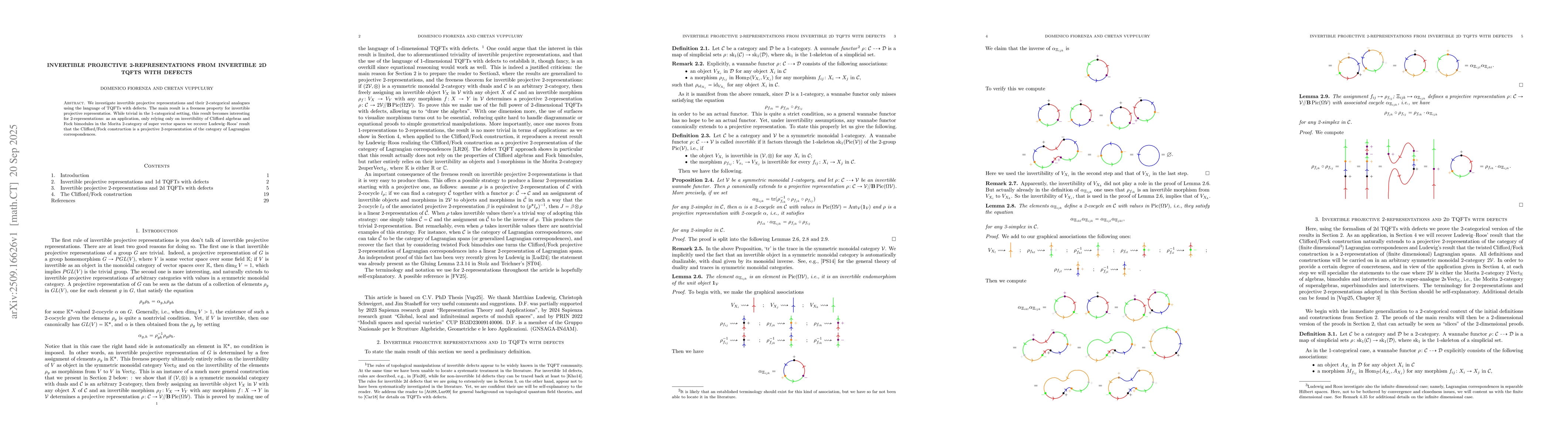 Thumbnail for Invertible projective 2-representations from invertible 2d TQFTs with
  defects