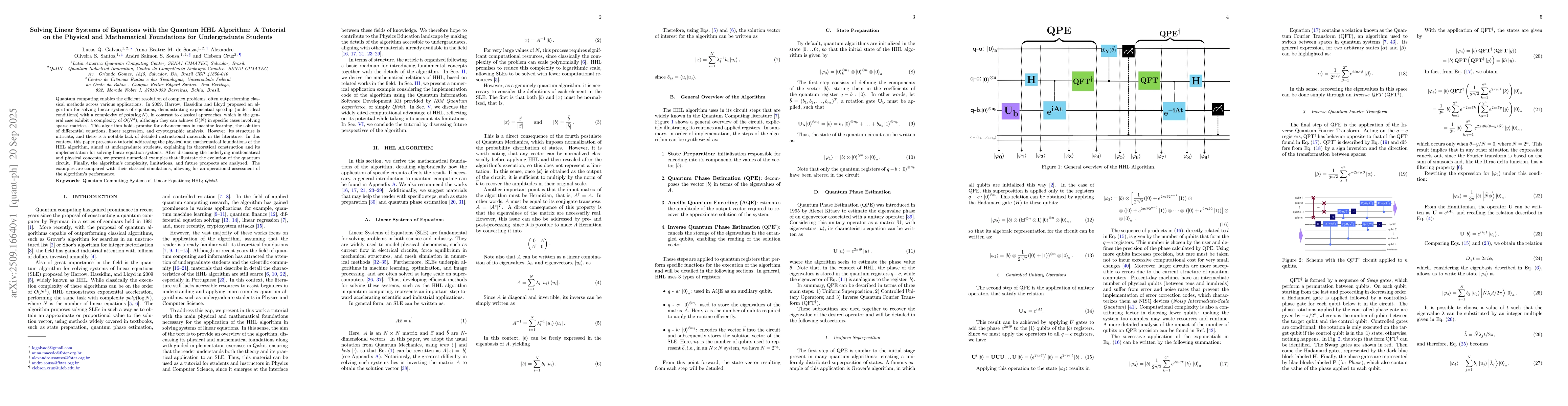 Thumbnail for Solving Linear Systems of Equations with the Quantum HHL Algorithm: A
  Tutorial on the Physical and Mathematical Foundations for Undergraduate
  Students