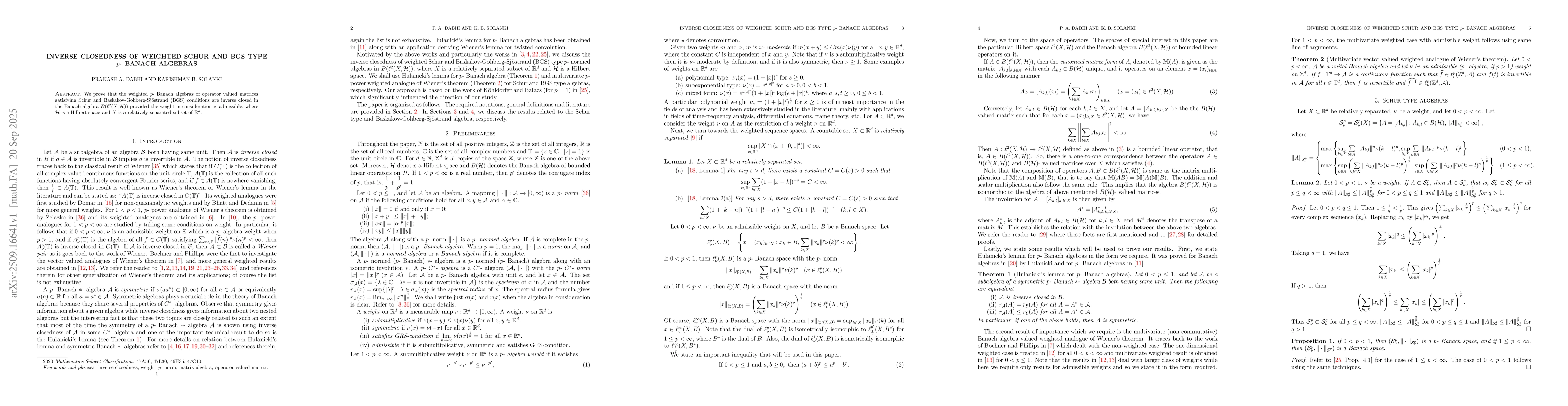 Thumbnail for On inverse closedness of weighted Schur and BGS type $p$- normed
  algebras