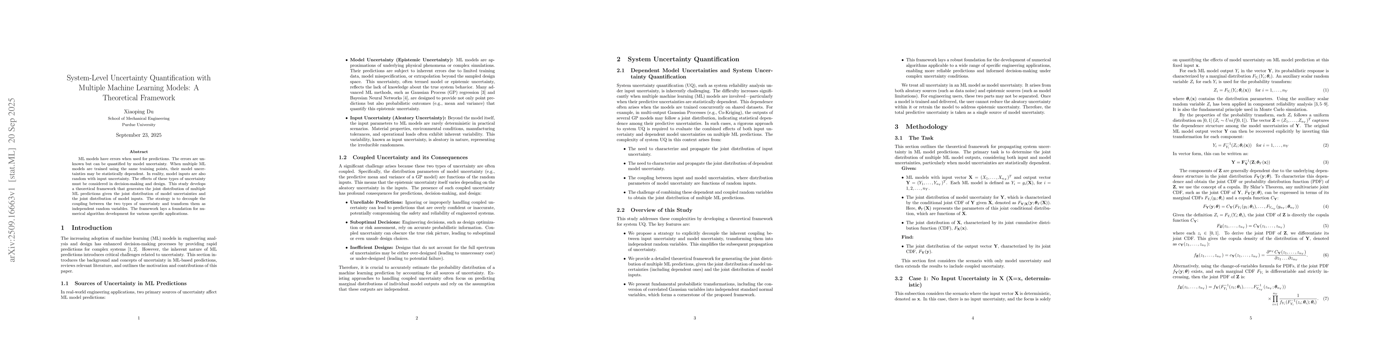 Thumbnail for System-Level Uncertainty Quantification with Multiple Machine Learning
  Models: A Theoretical Framework