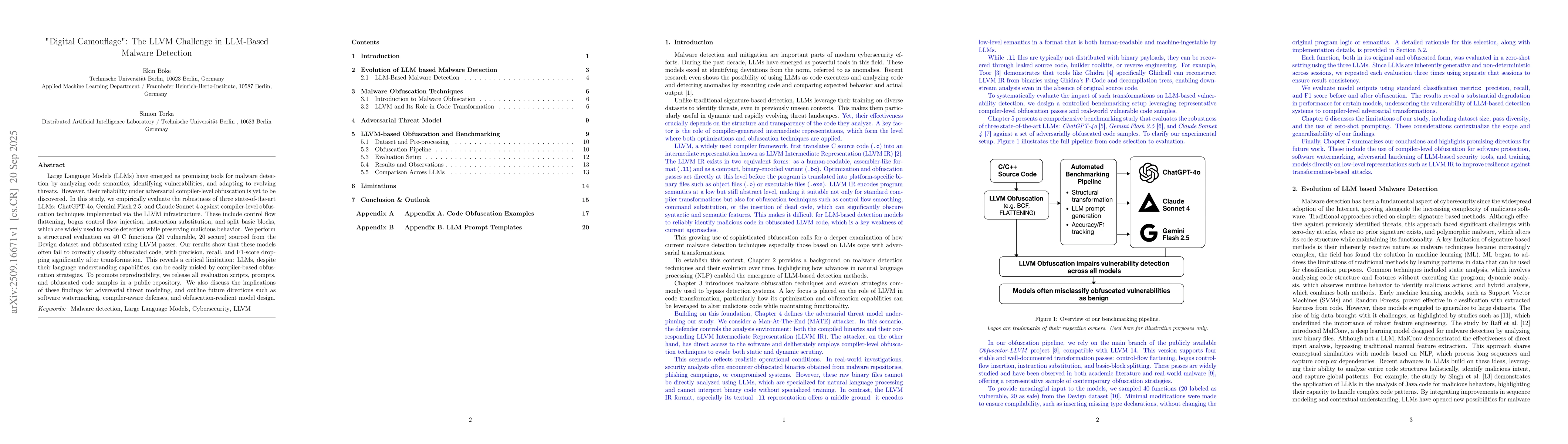 Thumbnail for "Digital Camouflage": The LLVM Challenge in LLM-Based Malware Detection