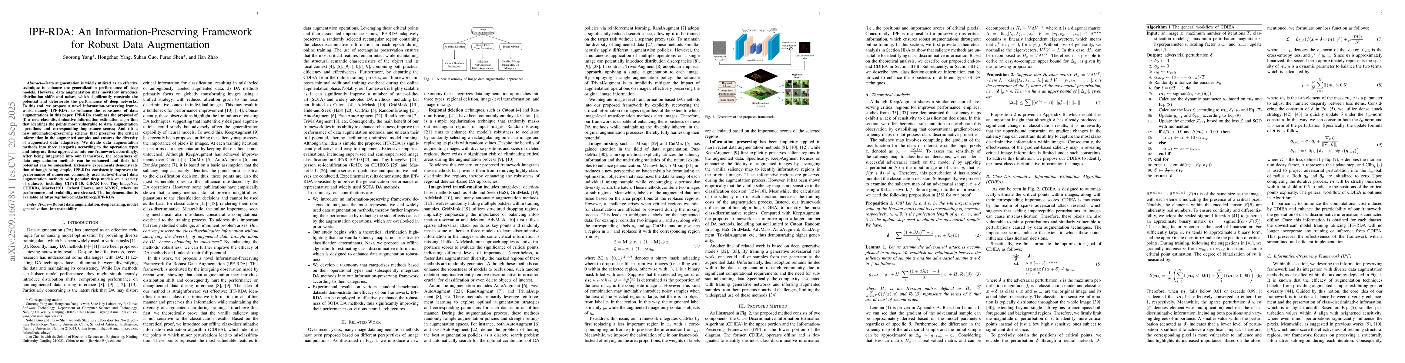 Thumbnail for IPF-RDA: An Information-Preserving Framework for Robust Data
  Augmentation