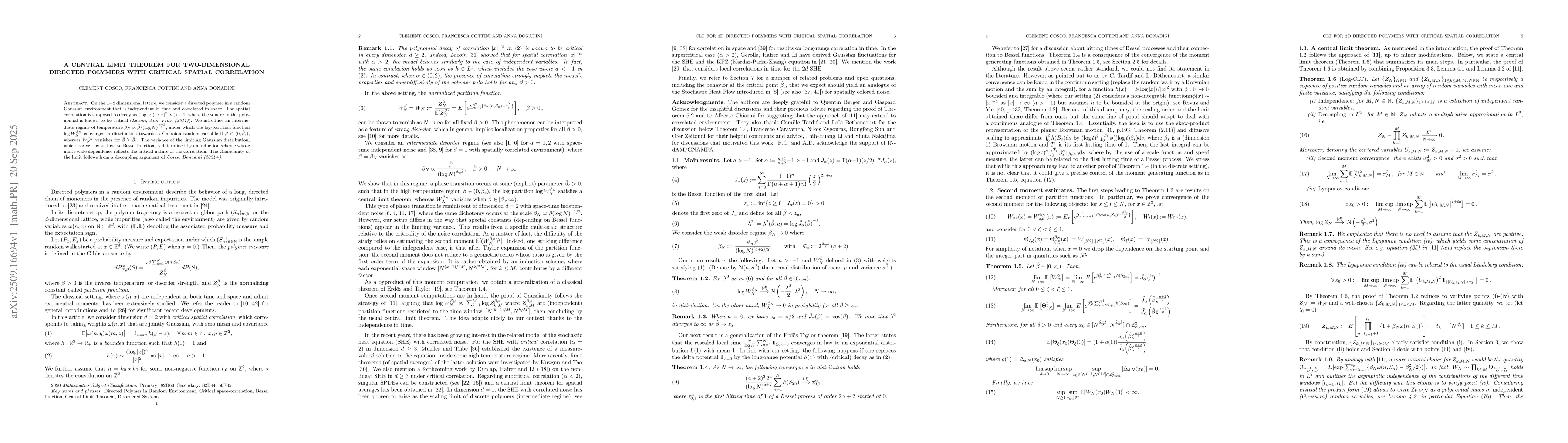 Thumbnail for A central limit theorem for two-dimensional directed polymers with
  critical spatial correlation