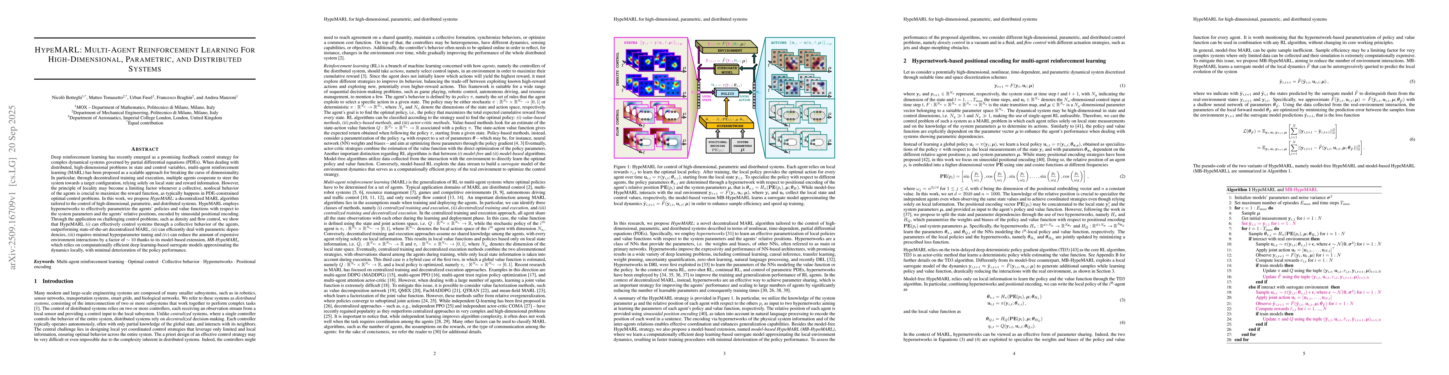 Thumbnail for HypeMARL: Multi-Agent Reinforcement Learning For High-Dimensional,
  Parametric, and Distributed Systems
