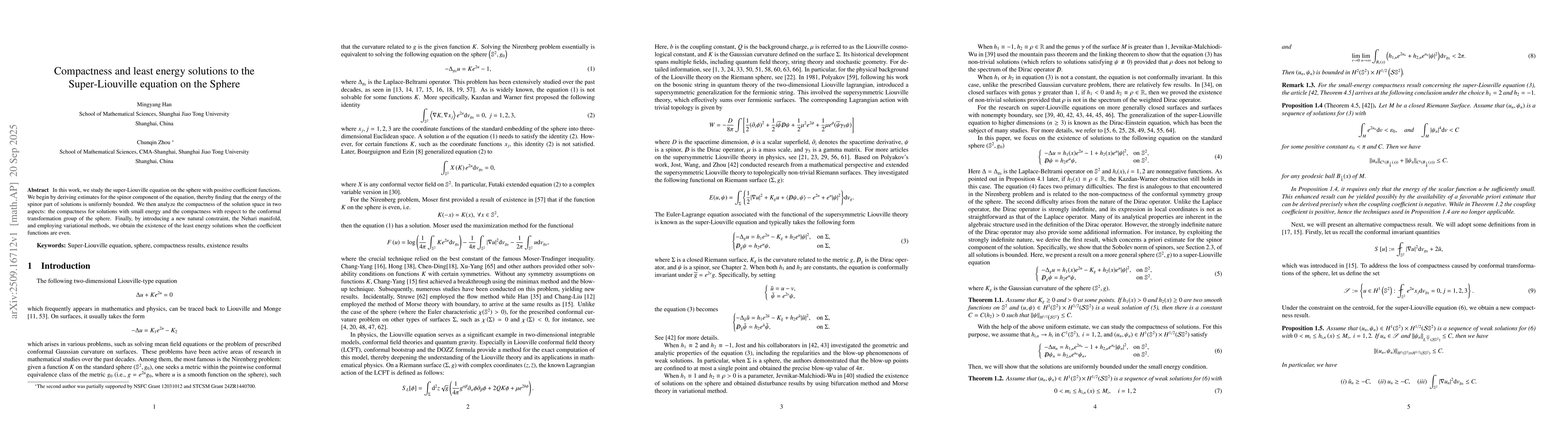 Thumbnail for Compactness and least energy solutions to the super-Liouville equation
  on the sphere