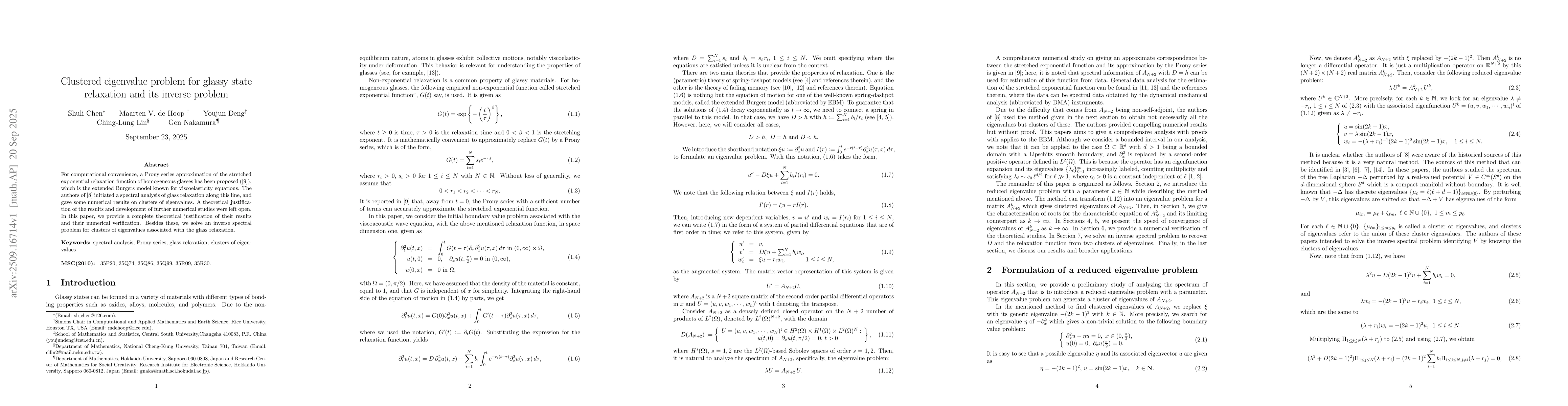 Thumbnail for Clustered eigenvalue problem for glassy state relaxation and its inverse
  problem