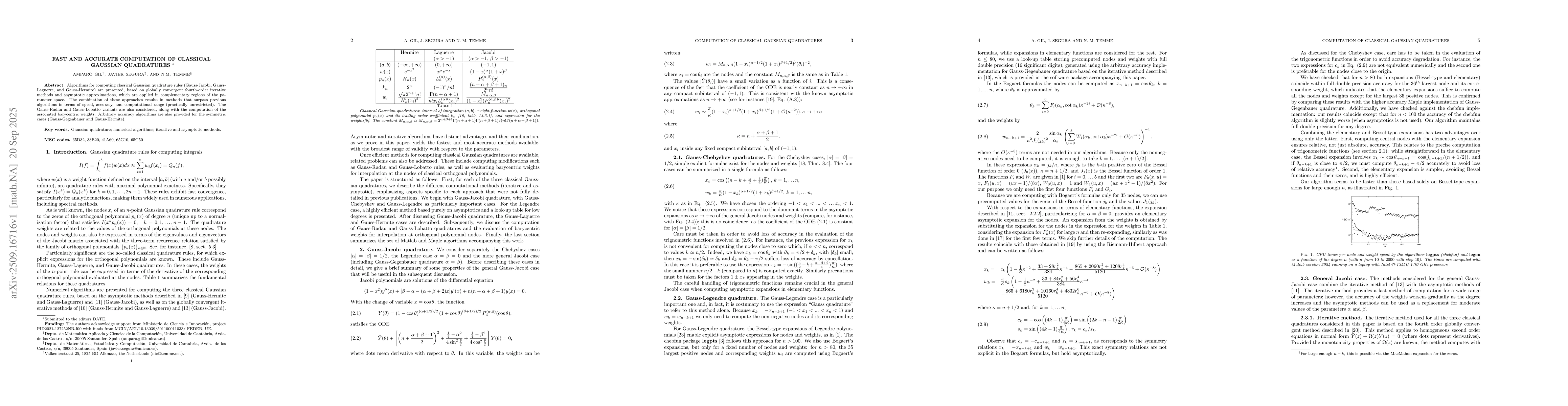 Thumbnail for Fast and accurate computation of classical Gaussian quadratures