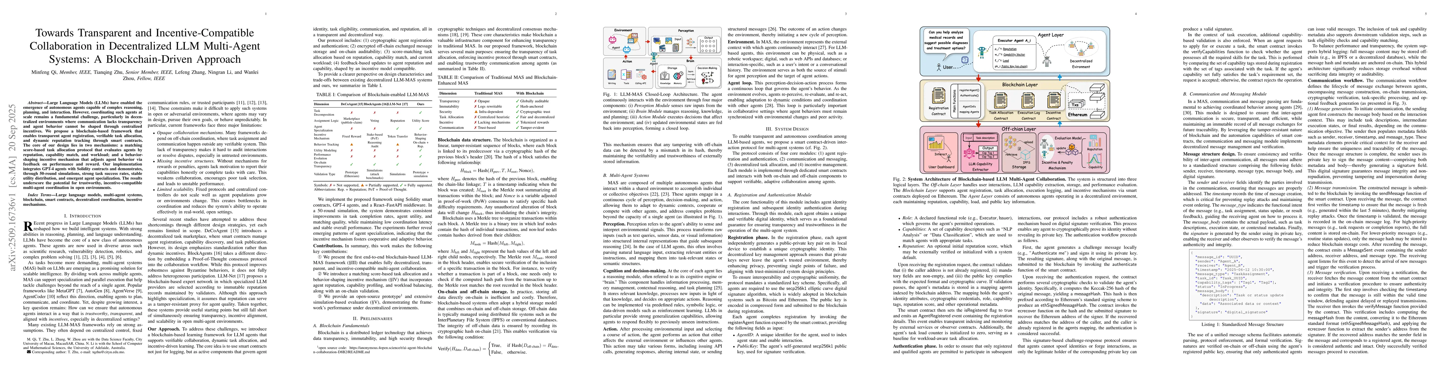 Thumbnail for Towards Transparent and Incentive-Compatible Collaboration in
  Decentralized LLM Multi-Agent Systems: A Blockchain-Driven Approach