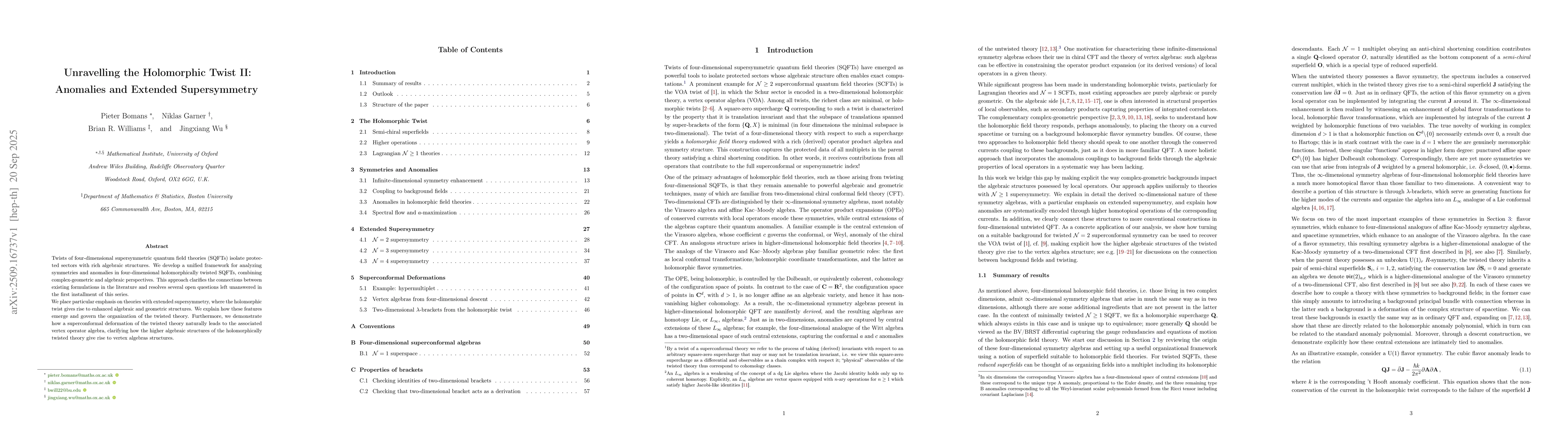 Thumbnail for Unravelling the Holomorphic Twist II: Anomalies and Extended
  Supersymmetry