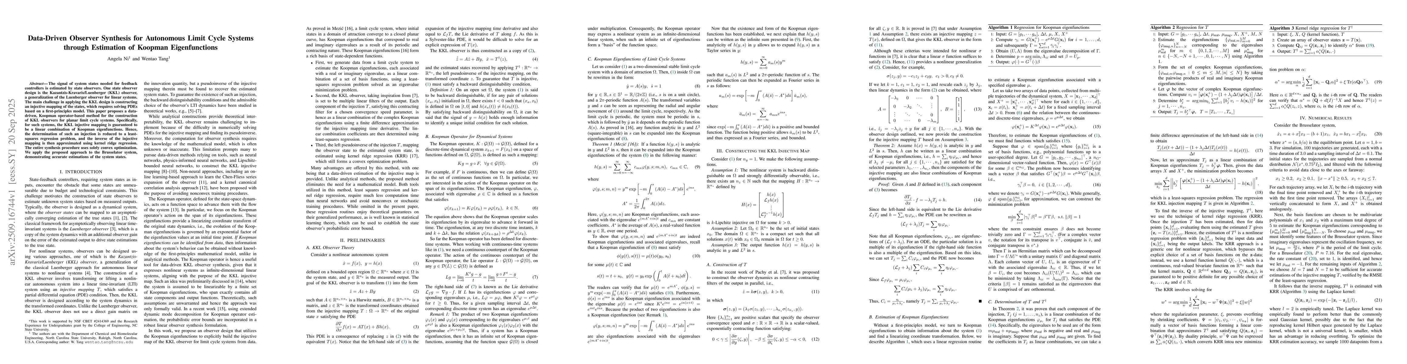 Thumbnail for Data-Driven Observer Synthesis for Autonomous Limit Cycle Systems
  through Estimation of Koopman Eigenfunctions