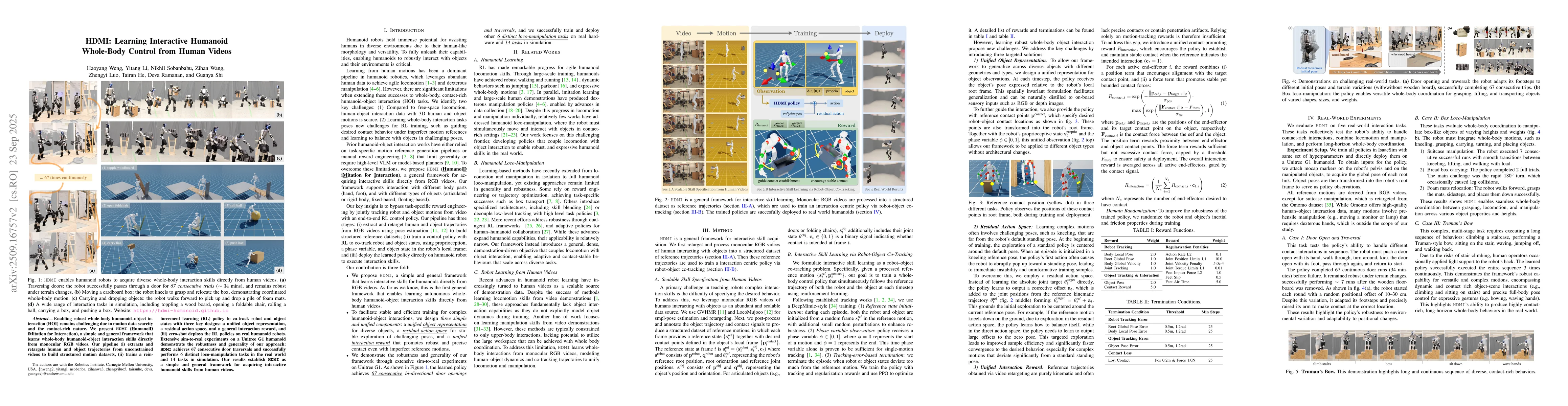 Thumbnail for HDMI: Learning Interactive Humanoid Whole-Body Control from Human Videos