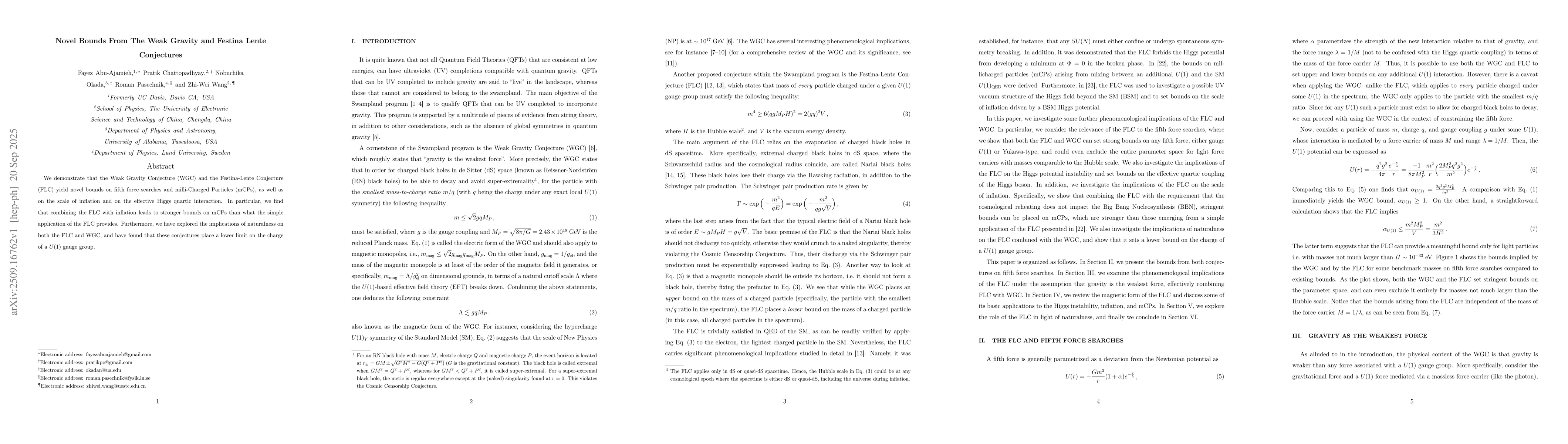 Thumbnail for Novel Bounds From The Weak Gravity and Festina Lente Conjectures