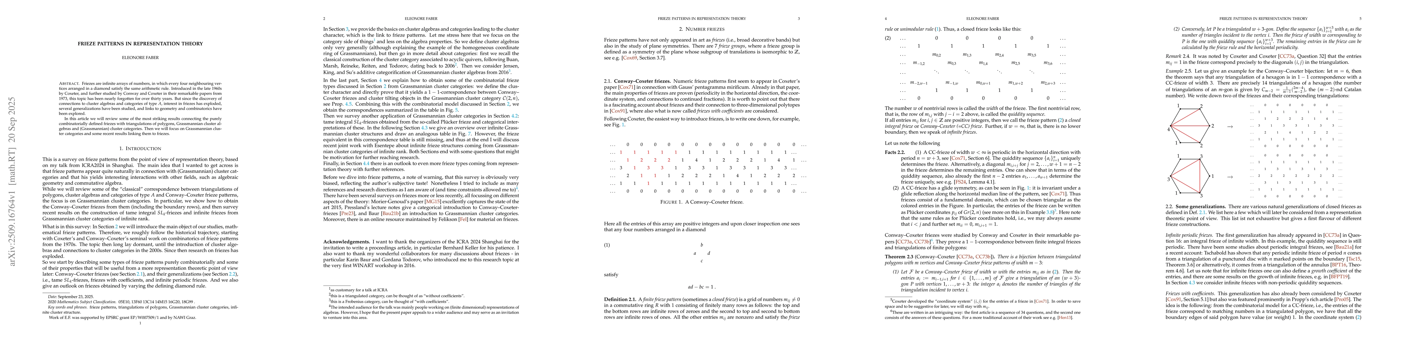 Thumbnail for Frieze patterns in representation theory
