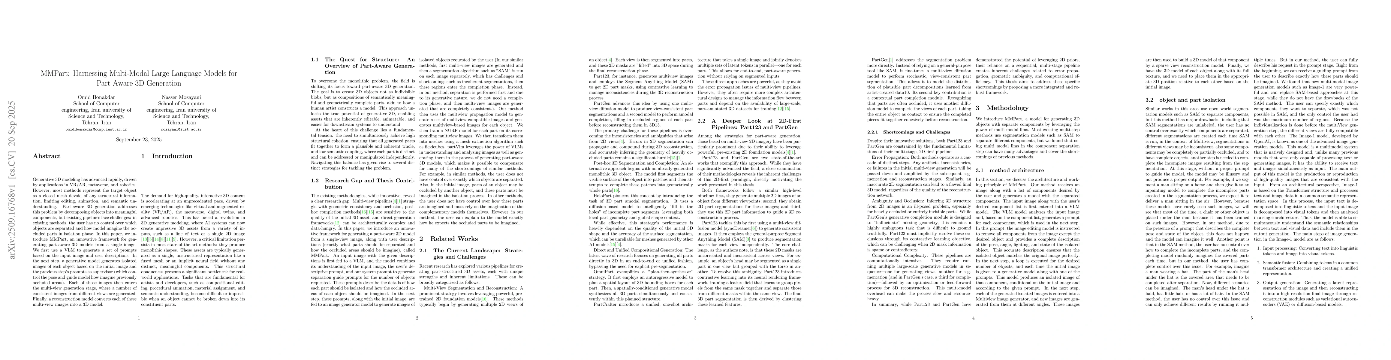 Thumbnail for MMPart: Harnessing Multi-Modal Large Language Models for Part-Aware 3D
  Generation