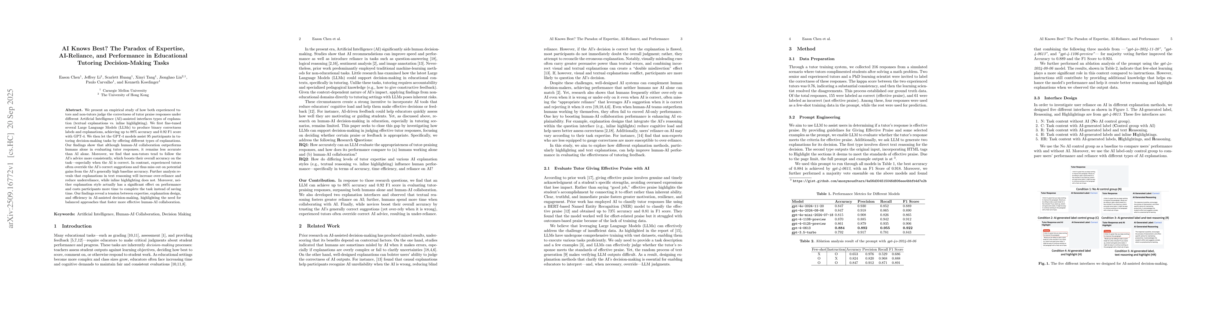 Thumbnail for AI Knows Best? The Paradox of Expertise, AI-Reliance, and Performance in
  Educational Tutoring Decision-Making Tasks