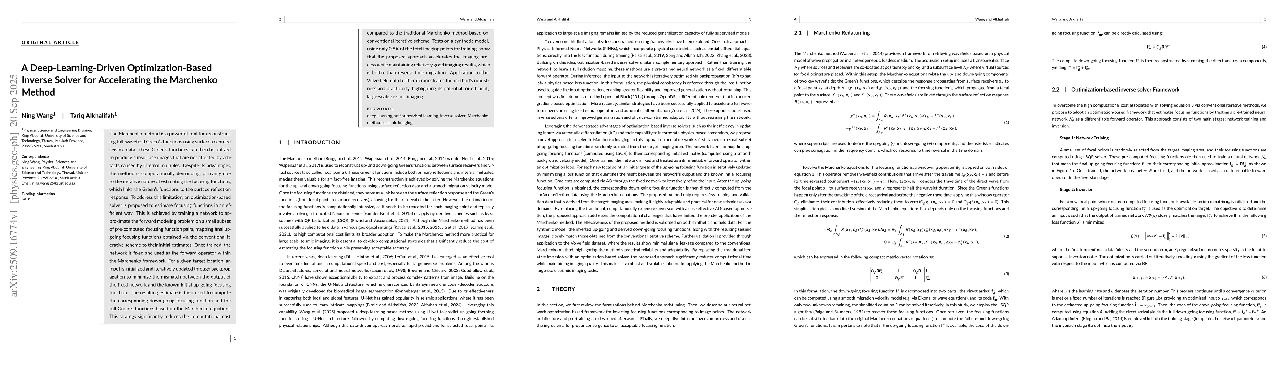 Thumbnail for A Deep-Learning-Driven Optimization-Based Inverse Solver for
  Accelerating the Marchenko Method