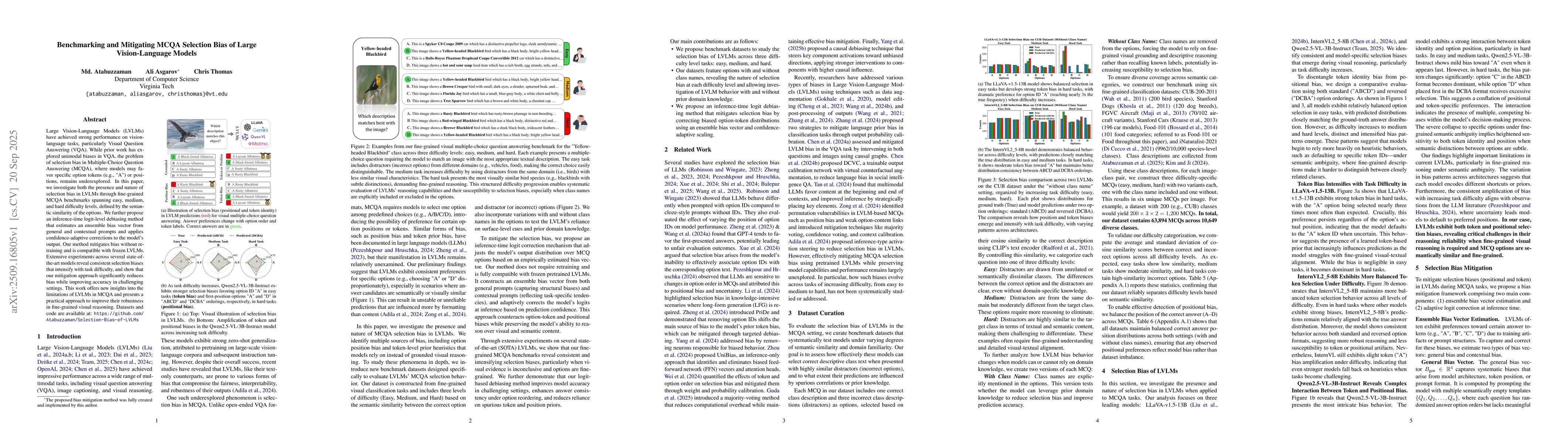 Thumbnail for Benchmarking and Mitigating MCQA Selection Bias of Large Vision-Language
  Models