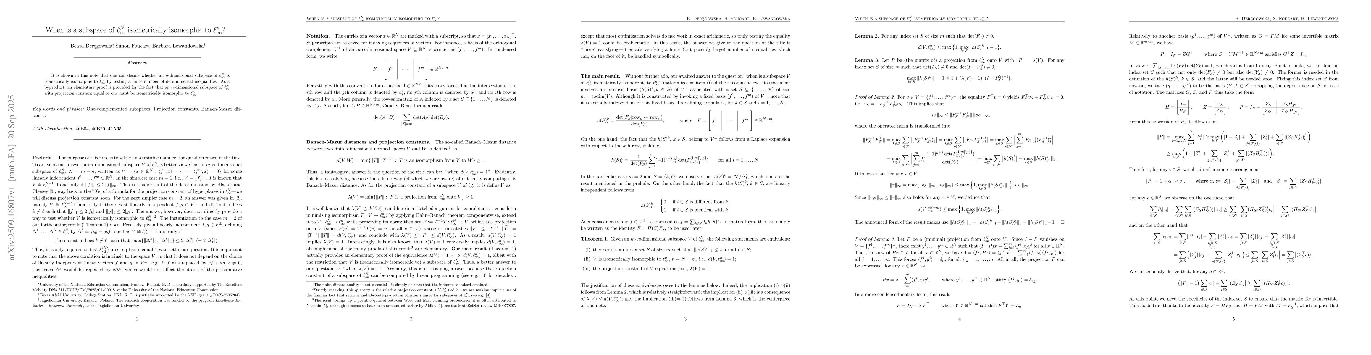 Thumbnail for When is a subspace of $\ell_\infty^N$ isometrically isomorphic to
  $\ell_\infty^n$?
