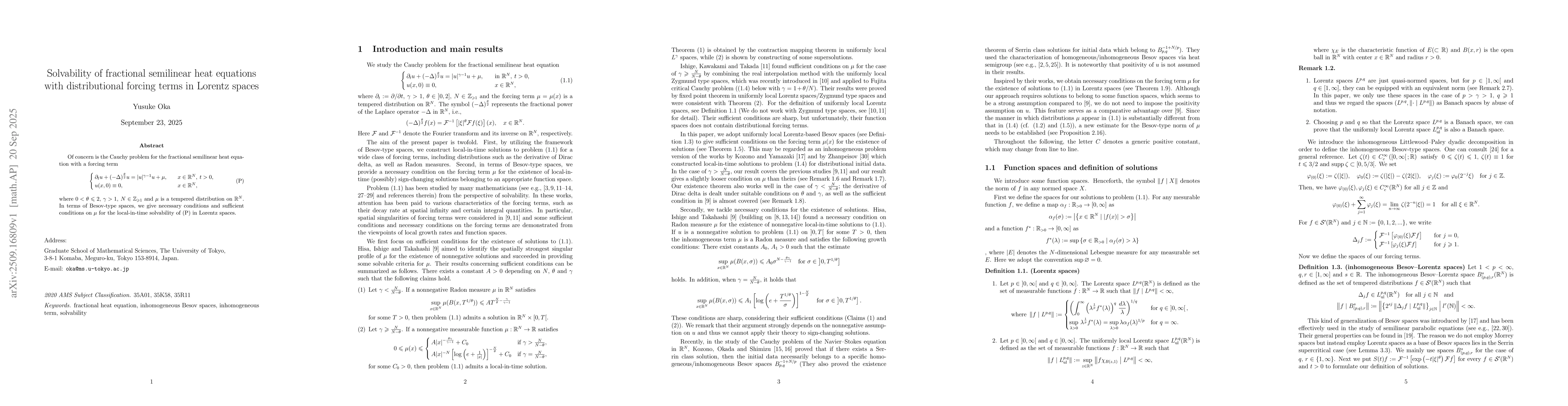Thumbnail for Solvability of fractional semilinear heat equations with distributional
  forcing terms in Lorentz spaces