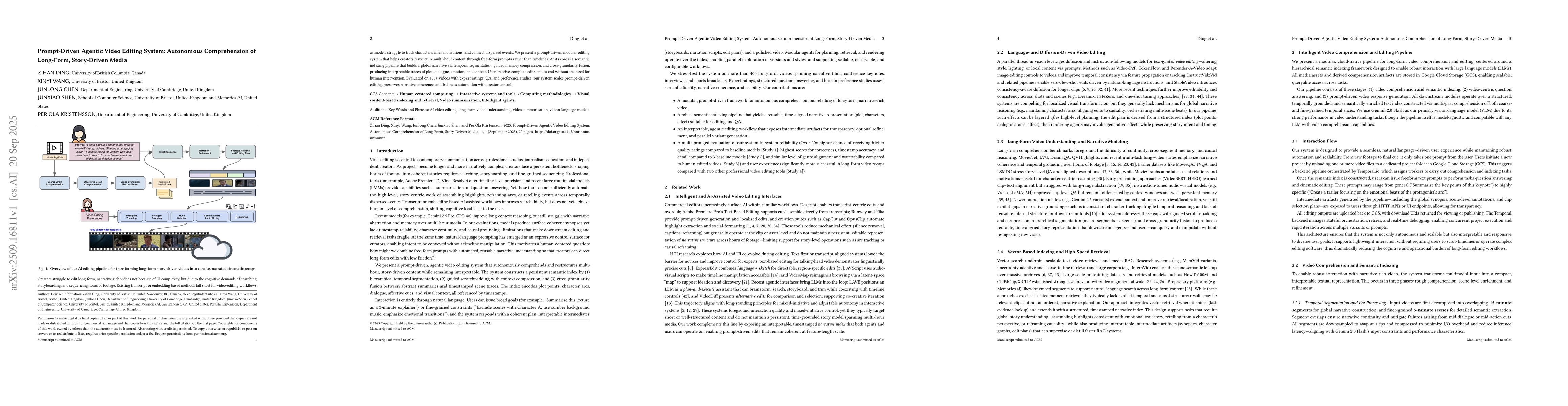 Thumbnail for Prompt-Driven Agentic Video Editing System: Autonomous Comprehension of
  Long-Form, Story-Driven Media
