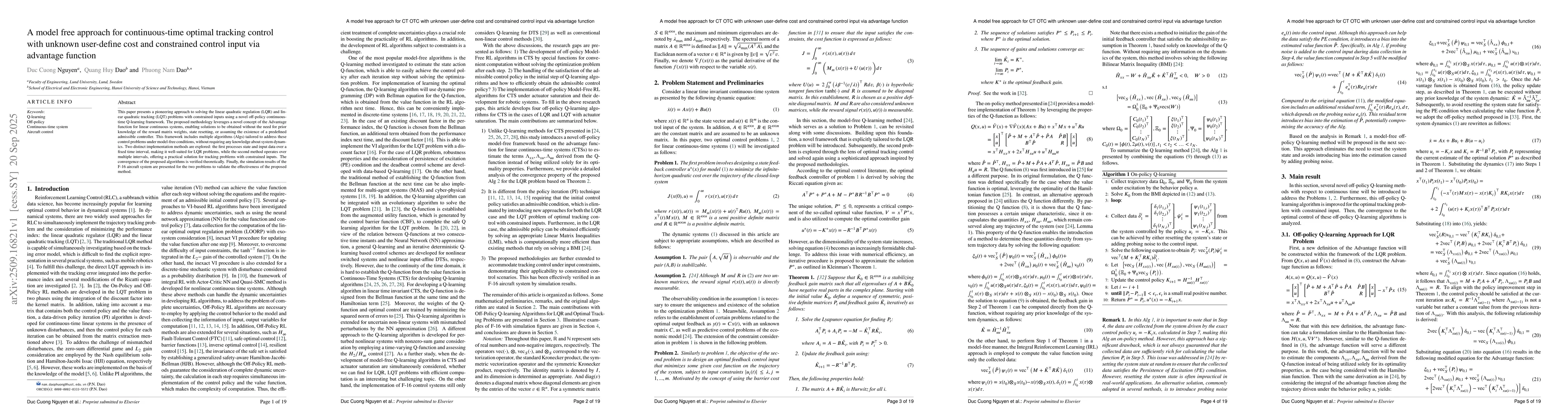 Thumbnail for A model free approach for continuous-time optimal tracking control with
  unknown user-define cost and constrained control input via advantage function