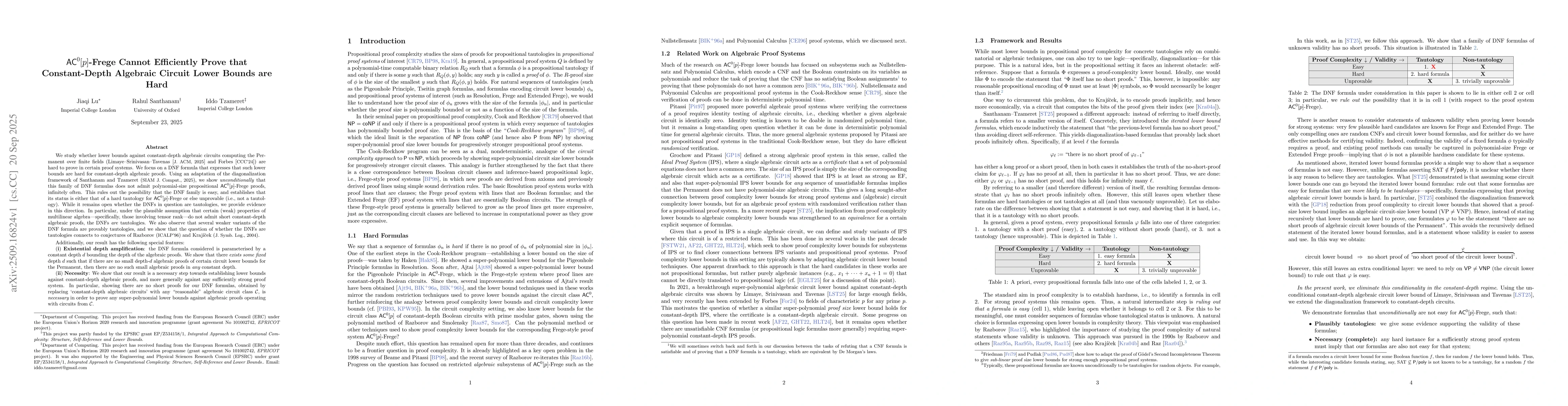 Thumbnail for AC^0[p]-Frege Cannot Efficiently Prove that Constant-Depth Algebraic
  Circuit Lower Bounds are Hard