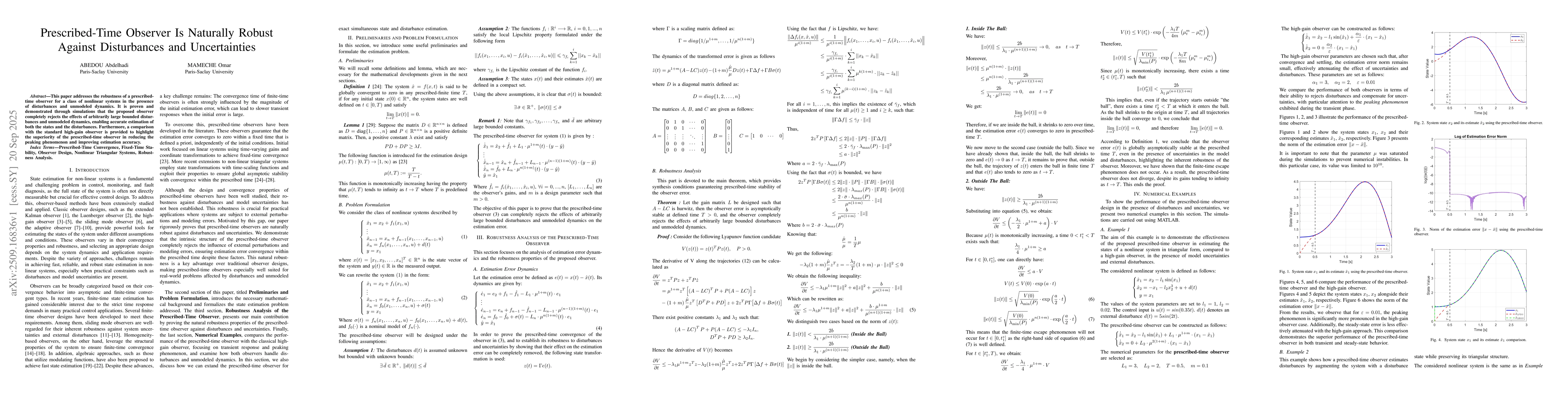 Thumbnail for Prescribed-Time Observer Is Naturally Robust Against Disturbances and
  Uncertainties