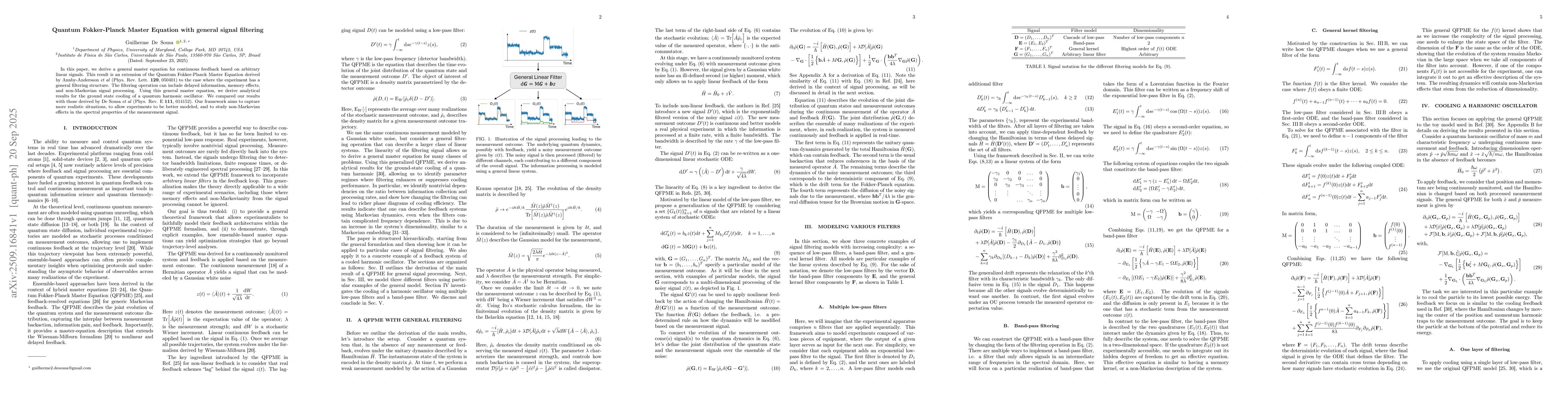 Thumbnail for Quantum Fokker-Planck Master Equation with general signal filtering