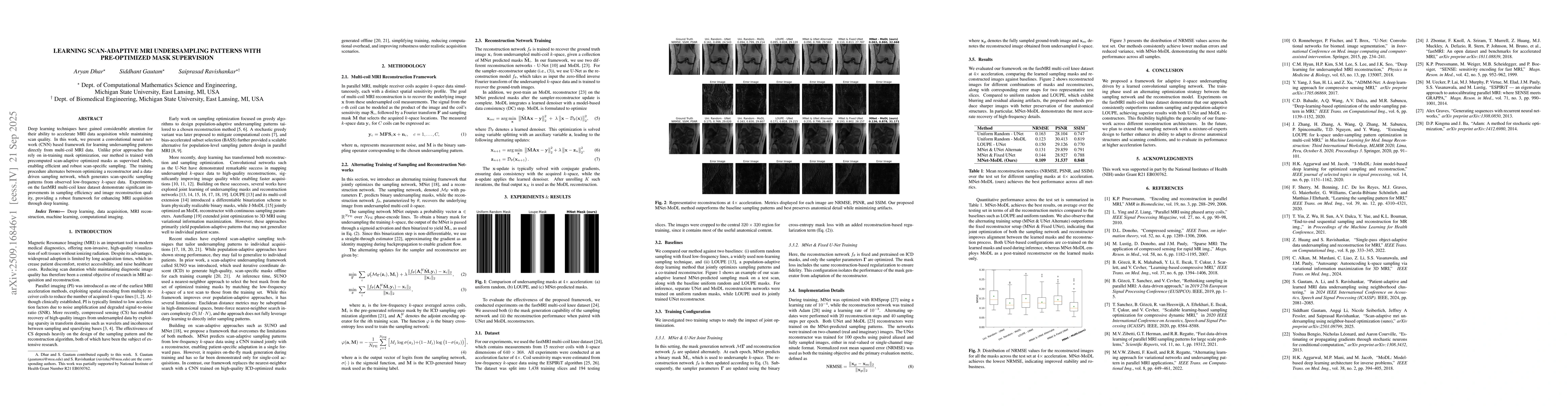Thumbnail for Learning Scan-Adaptive MRI Undersampling Patterns with Pre-Optimized
  Mask Supervision