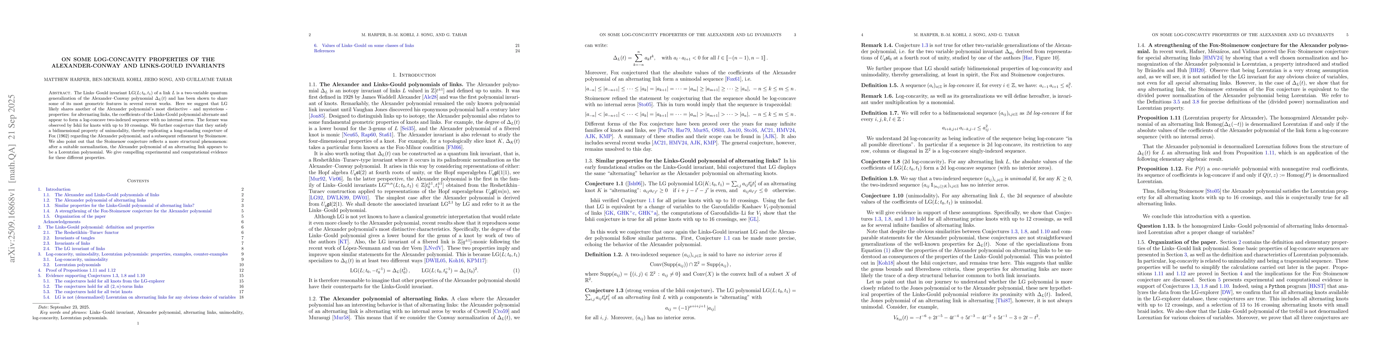 Thumbnail for On some log-concavity properties of the Alexander-Conway and Links-Gould
  invariants