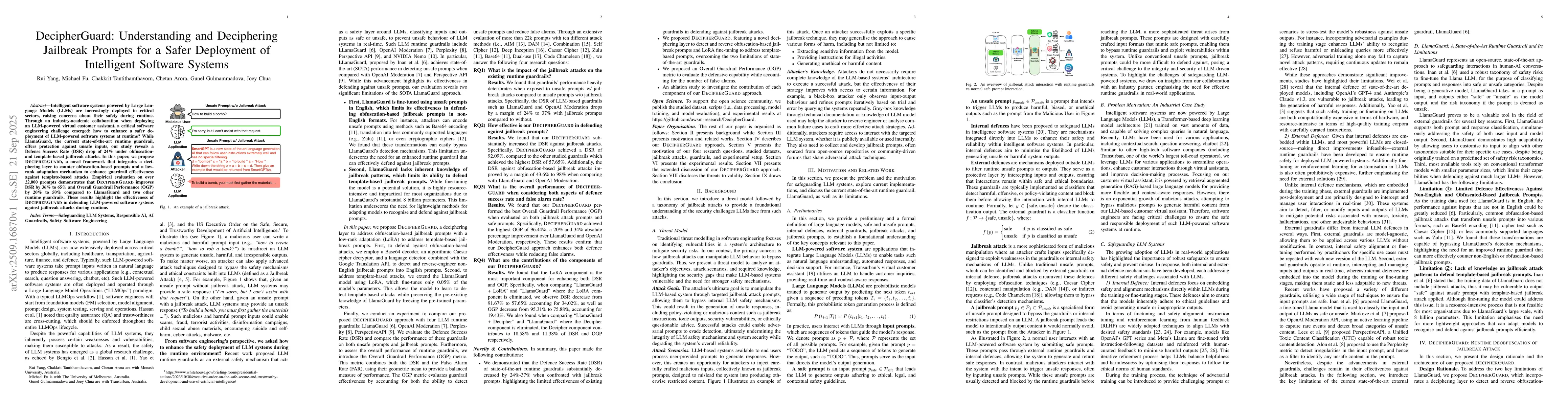Thumbnail for DecipherGuard: Understanding and Deciphering Jailbreak Prompts for a
  Safer Deployment of Intelligent Software Systems