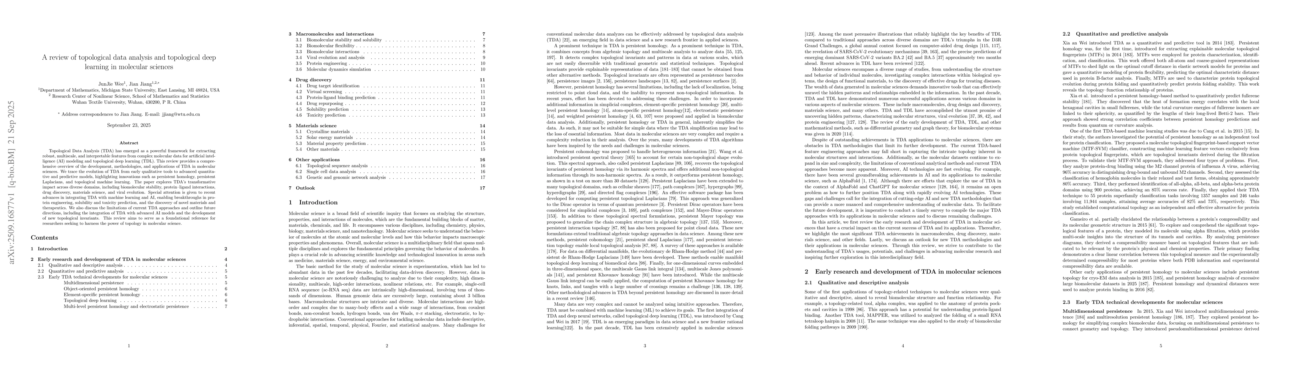 Thumbnail for A review of topological data analysis and topological deep learning in
  molecular sciences