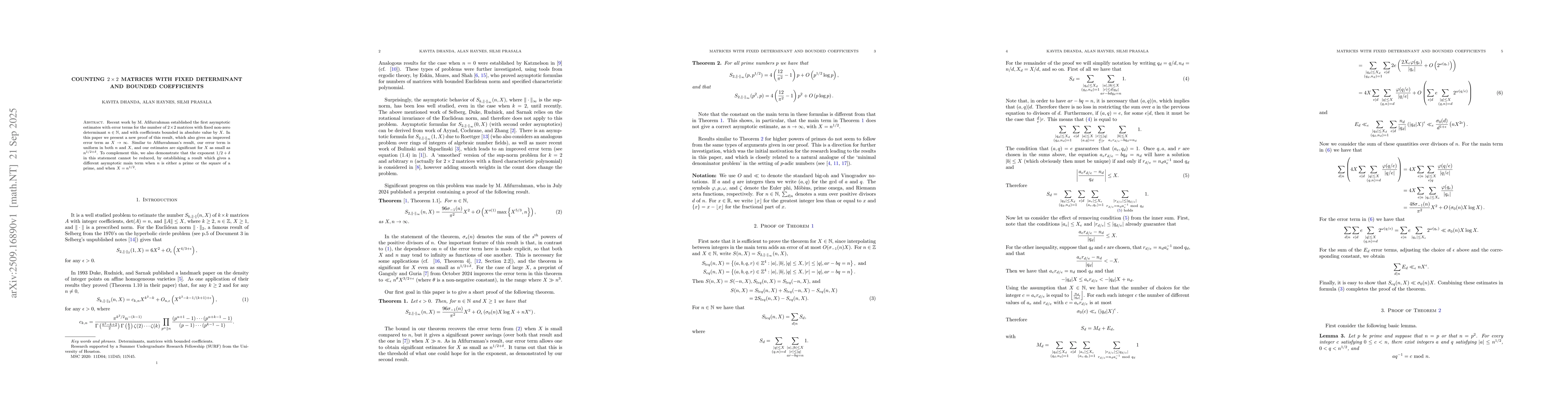 Thumbnail for Counting $2\times 2$ matrices with fixed determinant and bounded
  coefficients