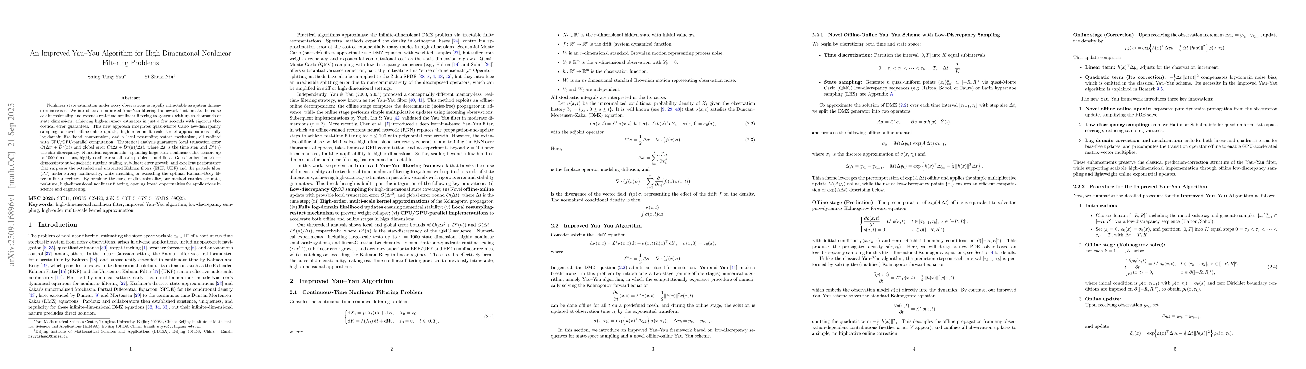 Thumbnail for An Improved Yau-Yau Algorithm for High Dimensional Nonlinear Filtering
  Problems