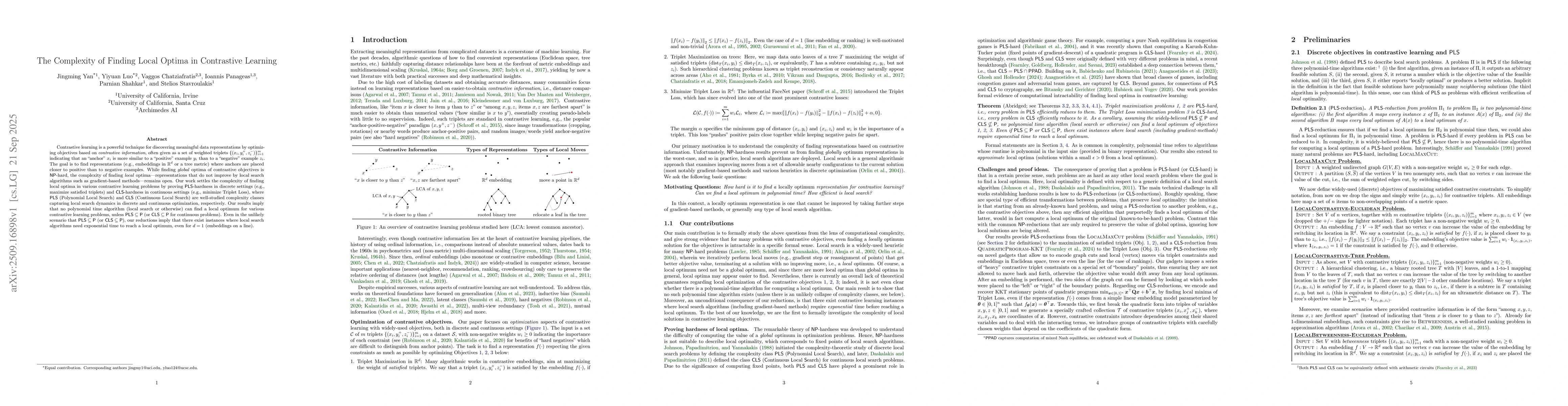 Thumbnail for The Complexity of Finding Local Optima in Contrastive Learning