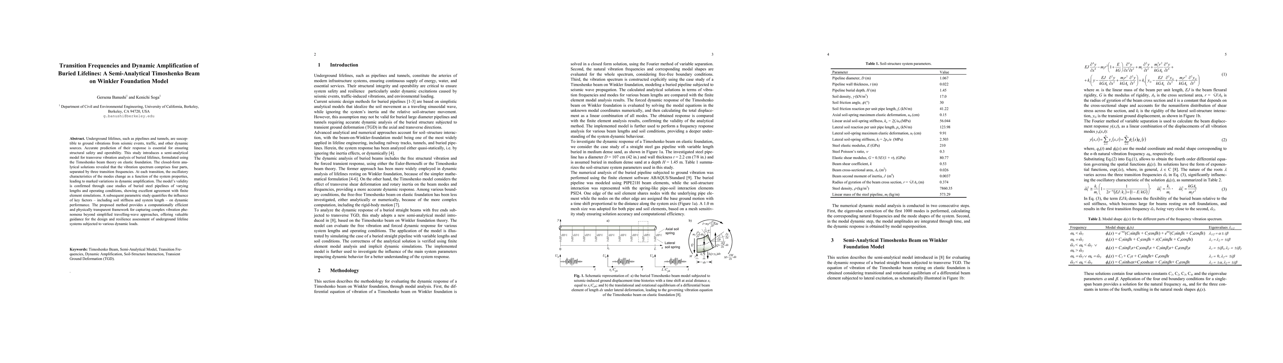 Thumbnail for Transition Frequencies and Dynamic Amplification of Buried Lifelines: A
  Semi-Analytical Timoshenko Beam on Winkler Foundation Model