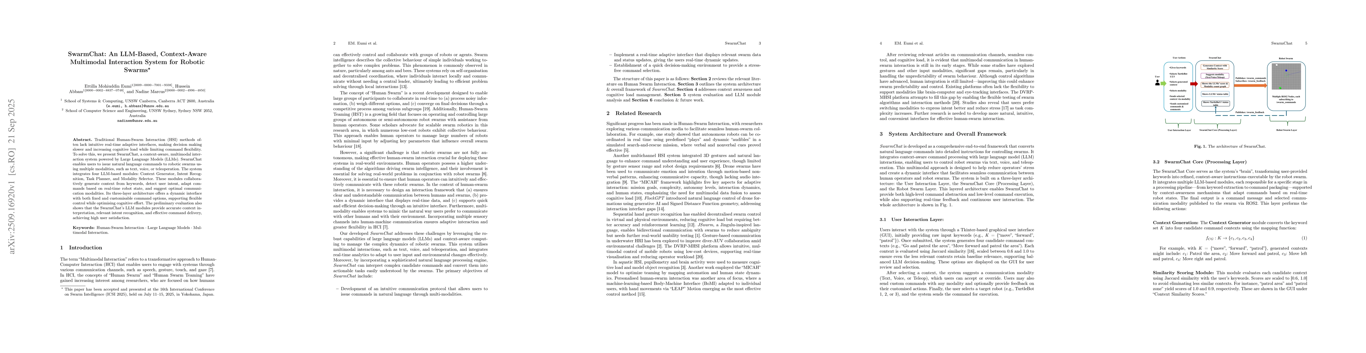 Thumbnail for SwarmChat: An LLM-Based, Context-Aware Multimodal Interaction System for
  Robotic Swarms