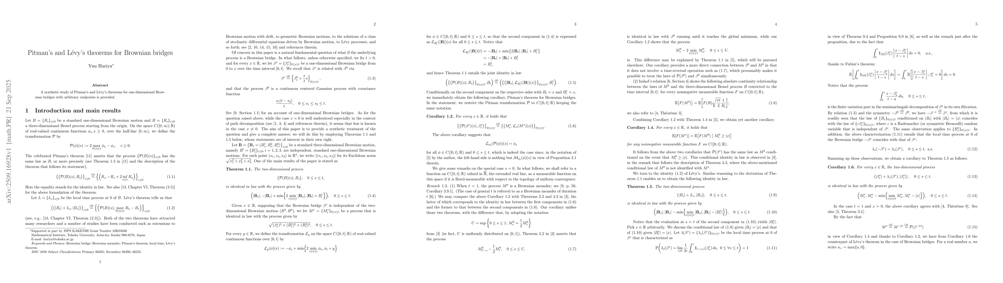 Thumbnail for Pitman's and Lévy's theorems for Brownian bridges