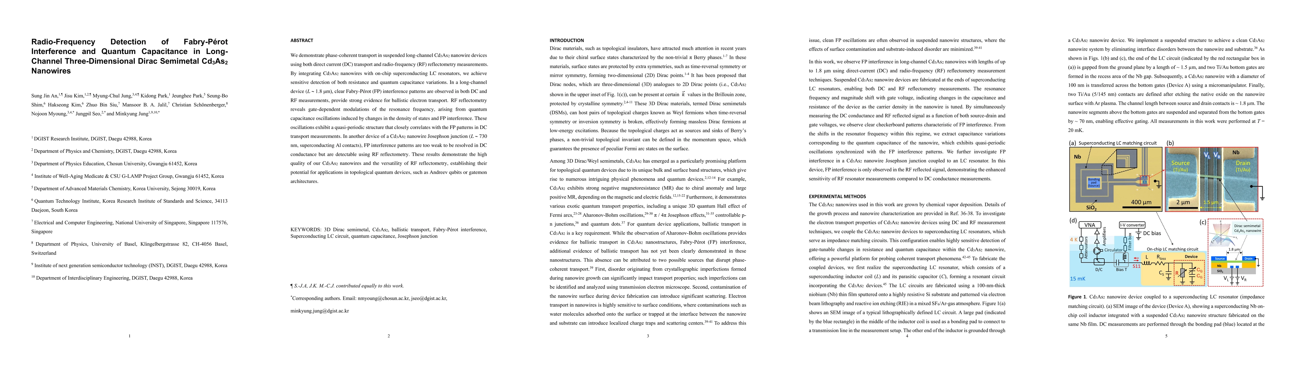 Thumbnail for Radio-Frequency Detection of Fabry-Pérot Interference and Quantum
  Capacitance in Long-Channel Three-Dimensional Dirac Semimetal Cd3As2
  Nanowires