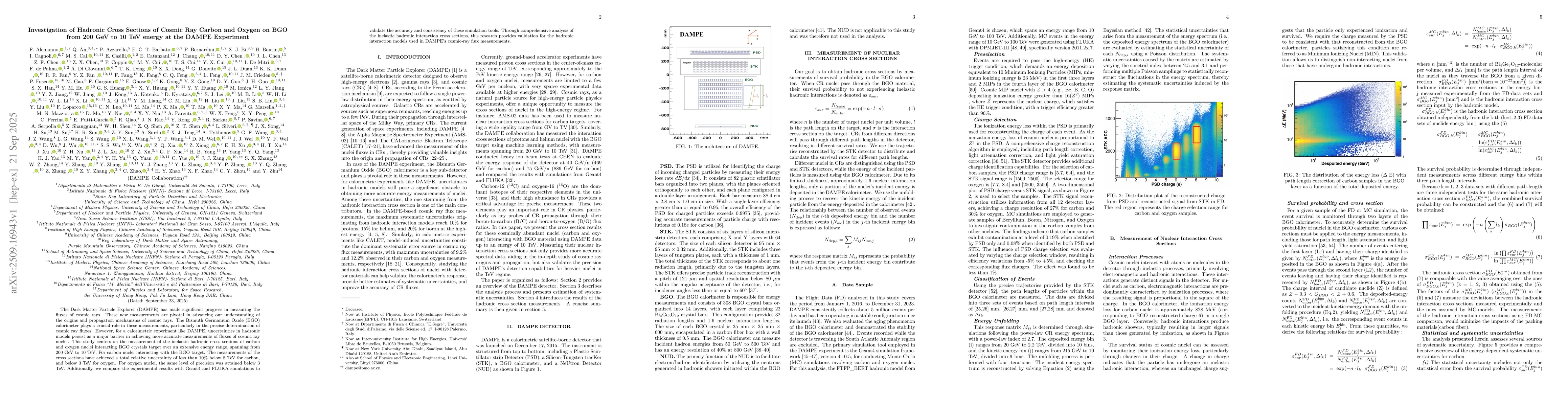Thumbnail for Investigation of hadronic cross sections of cosmic ray carbon and oxygen
  on BGO from 200 GeV to 10 TeV energy at the DAMPE experiment