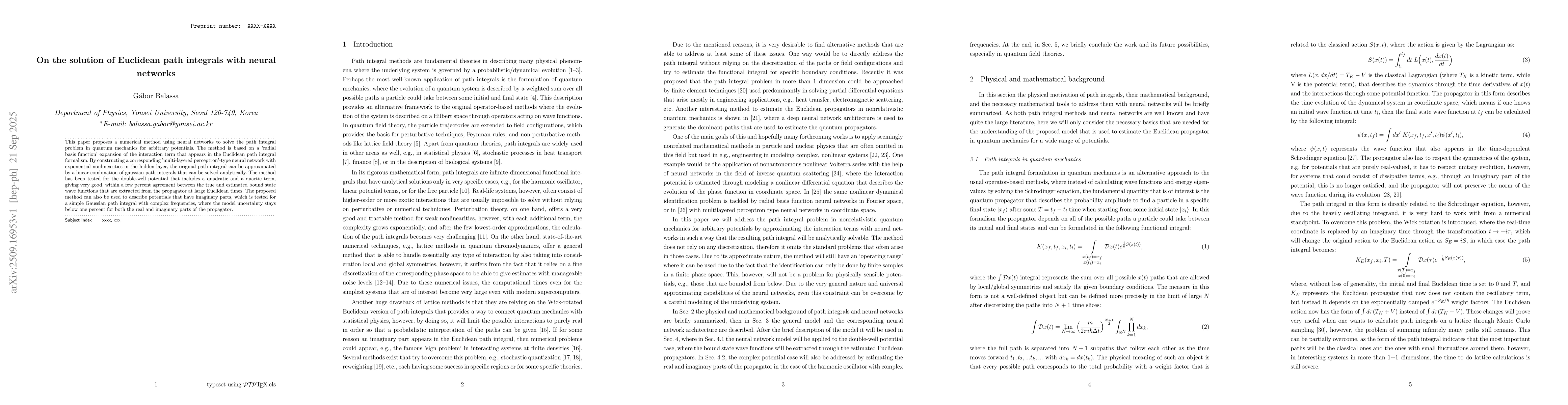 Thumbnail for On the solution of Euclidean path integrals with neural networks