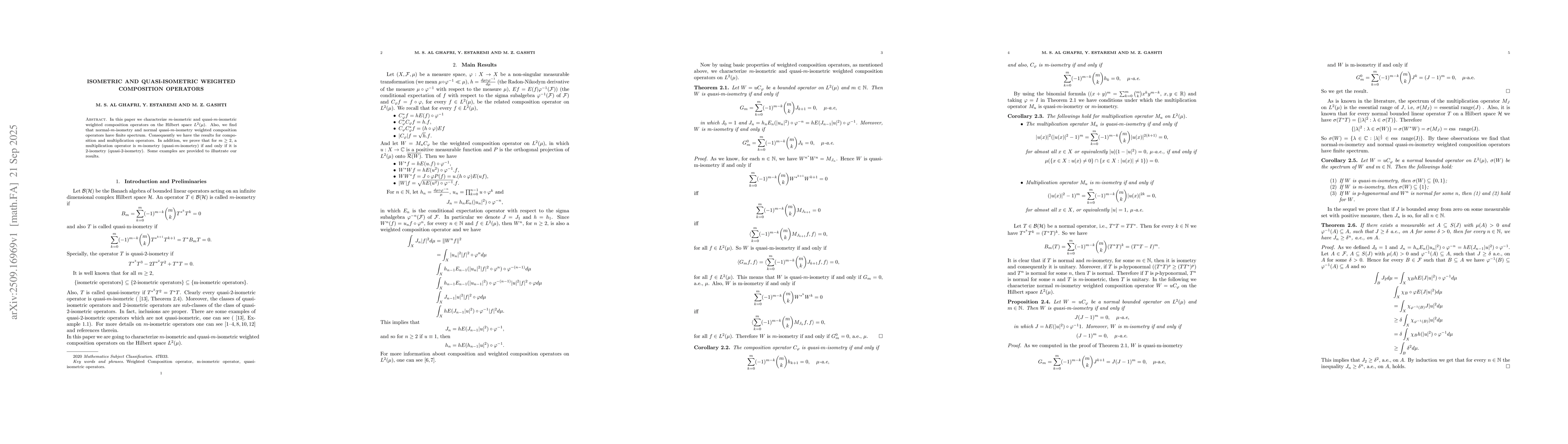 Thumbnail for Isometric and Quasi-isometric weighted composition operators