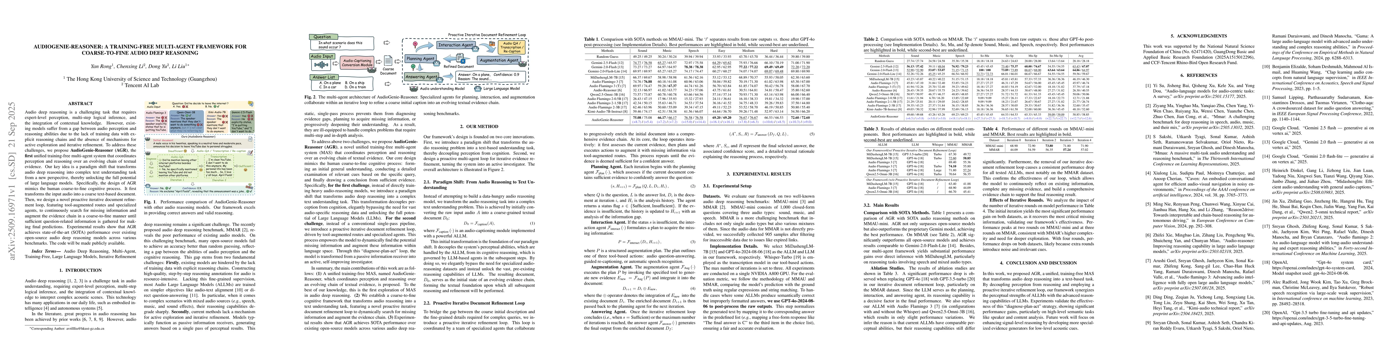 Thumbnail for AudioGenie-Reasoner: A Training-Free Multi-Agent Framework for
  Coarse-to-Fine Audio Deep Reasoning