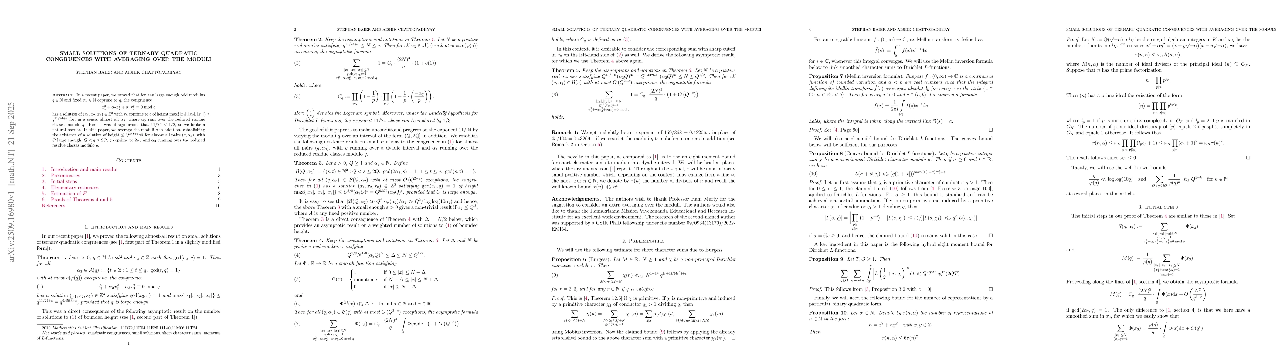 Thumbnail for Small solutions of ternary quadratic congruences with averaging over the
  moduli