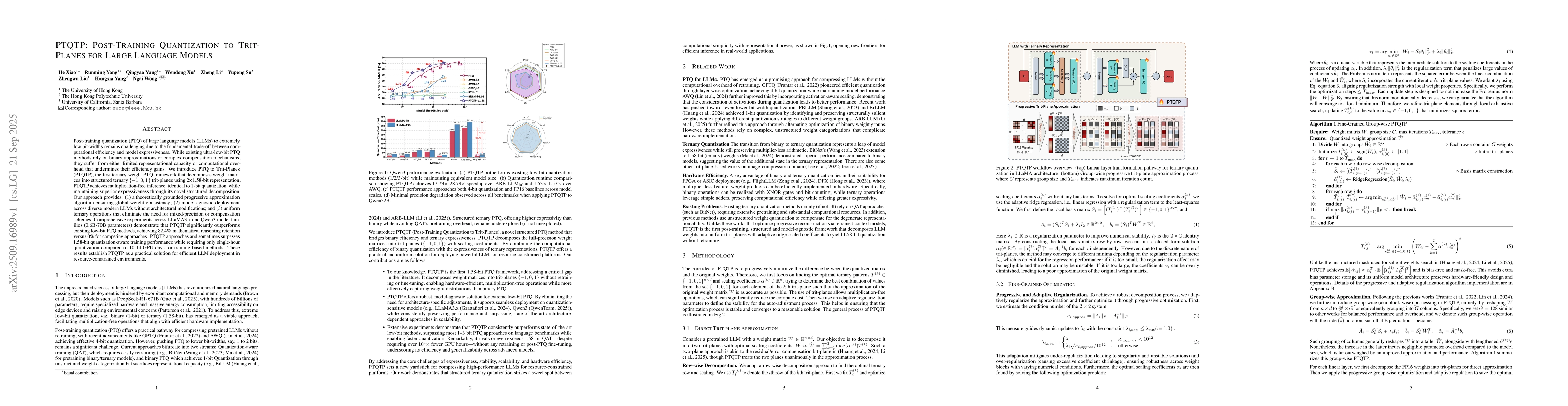 Thumbnail for PTQTP: Post-Training Quantization to Trit-Planes for Large Language
  Models