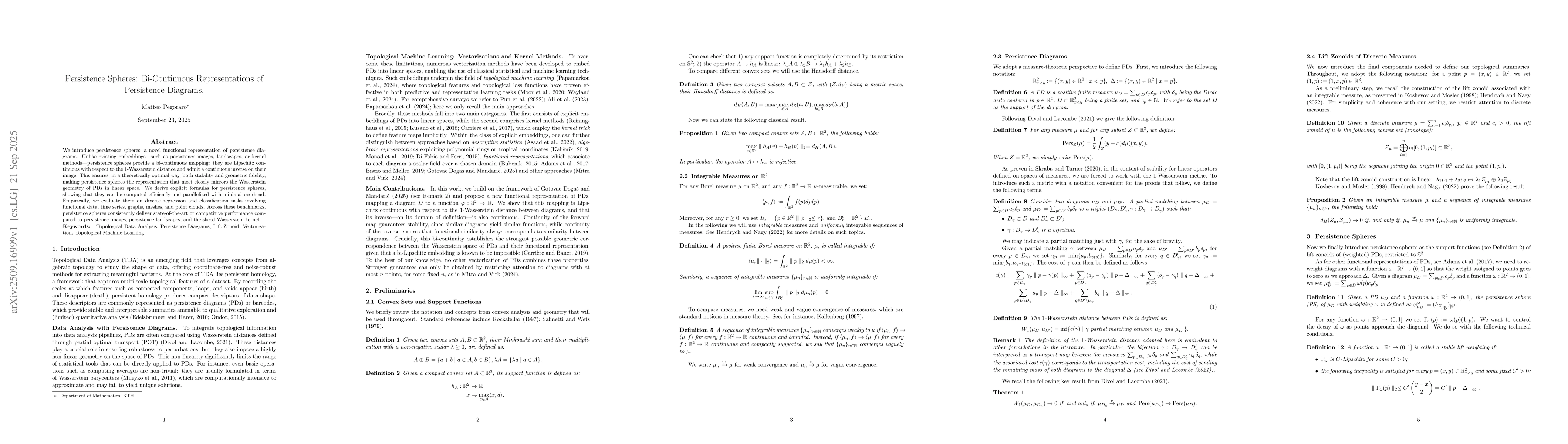 Thumbnail for Persistence Spheres: Bi-continuous Representations of Persistence
  Diagrams